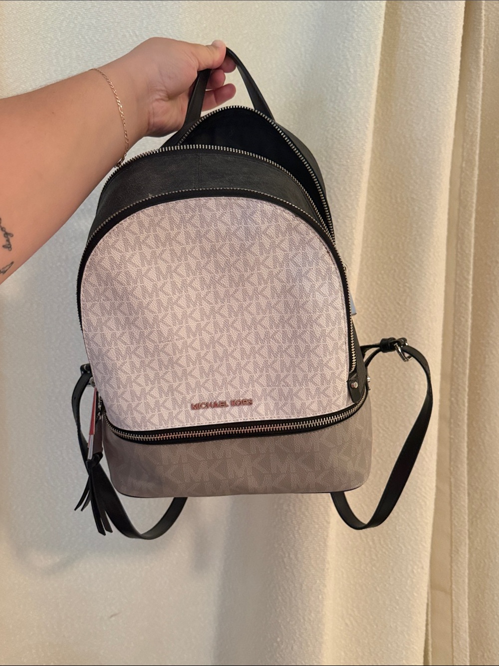 Michael Kors Two-Tone Signature Mini Backpack in White and Gray